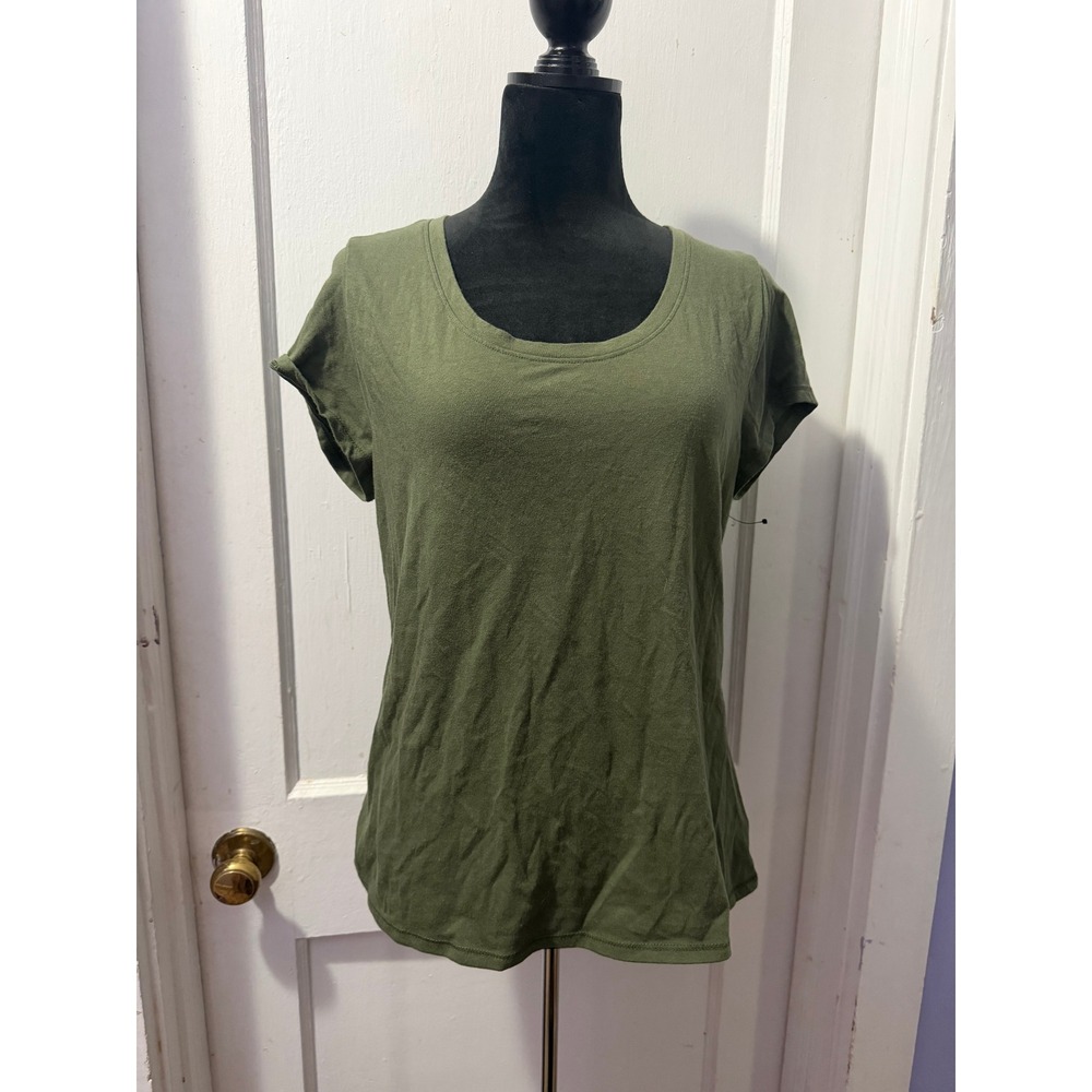 No Boundaries Green Short Sleeve Scoop Neck Top XL Olive Tee
